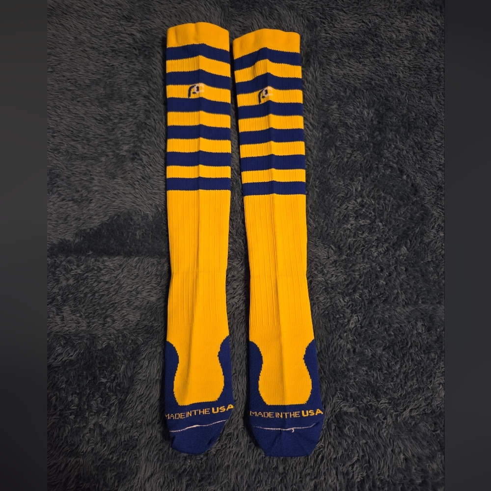 Pro Compression Yellow and Blue Striped Knee High Compression Socks Boston